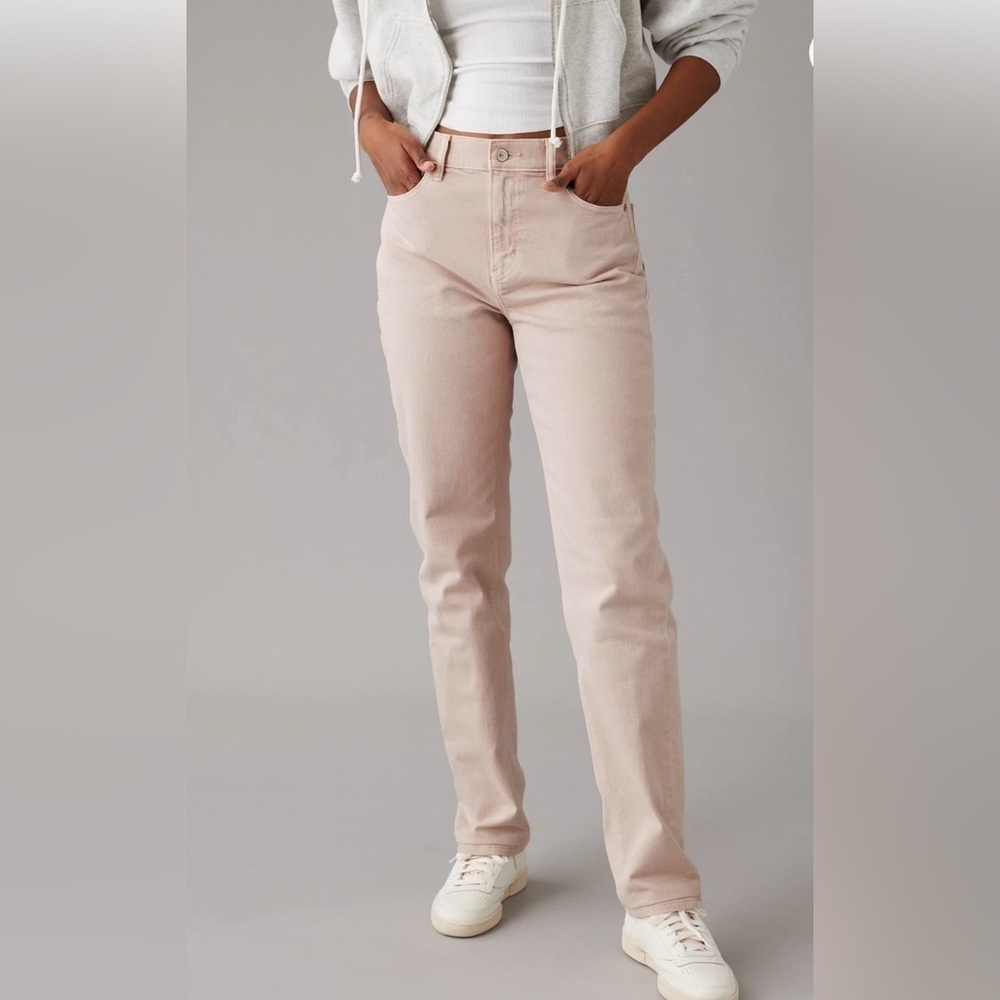 American Eagle Outfitters Women's Light Pink Straight Leg Jeans